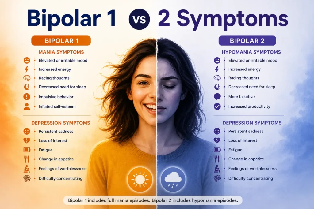 Bipolar 1 vs 2 Symptoms